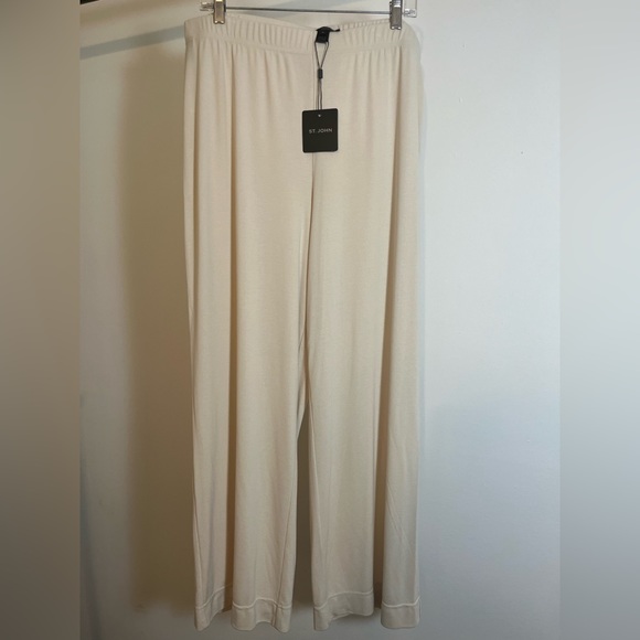 NWT!!! St John Cream Colored High Waist Wide Leg Soft Pants - Picture 7 of 11